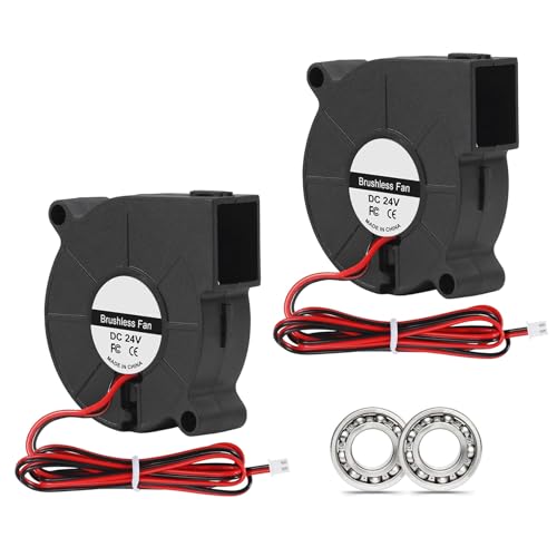 2PCS 5015 Blower Fan 24V, 50mm 5015 Blower 24V Dual Ball Bearing 1000mm/39in Cable for 3D Printer Cooling Fan and Turbine Turbo Brushless Blower