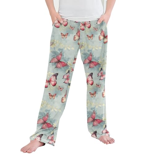 Butterfly Long Pajama Pants Elastic Waist PJ Bottoms with Pockets S A111807