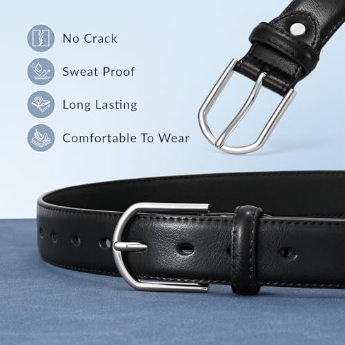 Men's Leather Belt for Jeans, Work, Business & Casual - Black, One Size, 1.3" Width, Alloy Buckle4