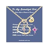 Regalos para amantes de la bailarina, collar de bailarina con inicial y letra de corazón, collares de ballet para hija, sobrina, amante de la danza, competencia de equipo, recital de baile, regalo