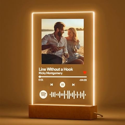 Spotify Plaque Personalized Gifts for Him Her - Custom Music Picture Frame Acrylic Song Plaque Unique Gifts for Women Men - Customized Album Cover Night Light Anniversary Birthday Gifts for Couple Cover
