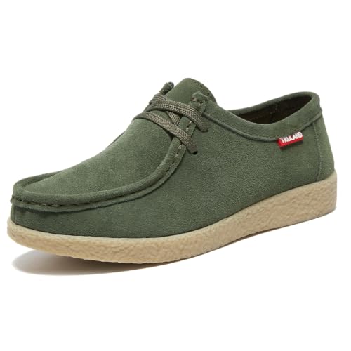 Image of TRULAND Leather Oxford Shoes for Women - Suede Lace Up Moc Toe Low Platform Flat Wallabees Shoes