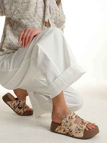Image of Platform Sandals Women Genuine Leather Slip-on Beach Slide Buckle Comfortable Sandals with Memory Foam Soft Lining and Open Toe Low Wedges
