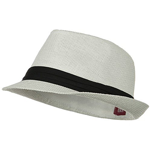 Solid Band Summer Straw Fedora - White Black W20S58B (Large)