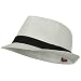 Solid Band Summer Straw Fedora - White Black W20S58B (Large)