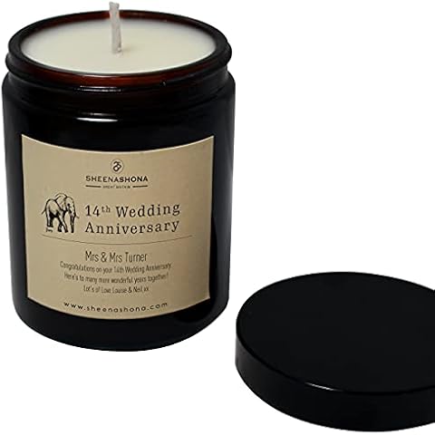 14th Year Ivory Personalised Wedding Anniversary Scented SOYA Wax Amber Jar Candle (Black Plum & Rhubarb) Cover