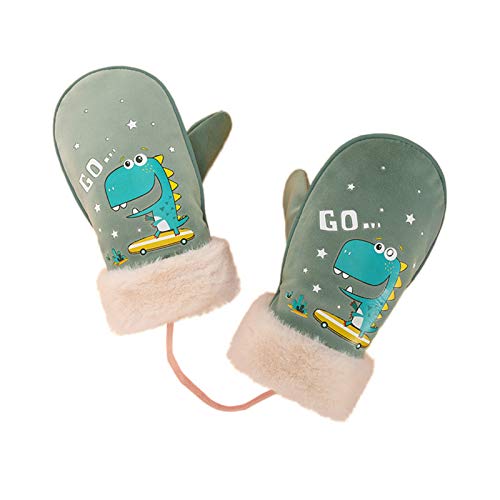 Jchen 1 Pairs Warm Winter Gloves for Boys Girls Kids Ski Mittens Fleece Lining Snow Mittens Snowboard Gloves Unisex Mittens (Green)