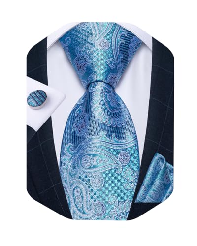 Image of DiBanGu Mens Paisley Tie Sets Silk Jacquard Woven Floral Necktie and Pocket Square Cufflinks Wedding Business Party