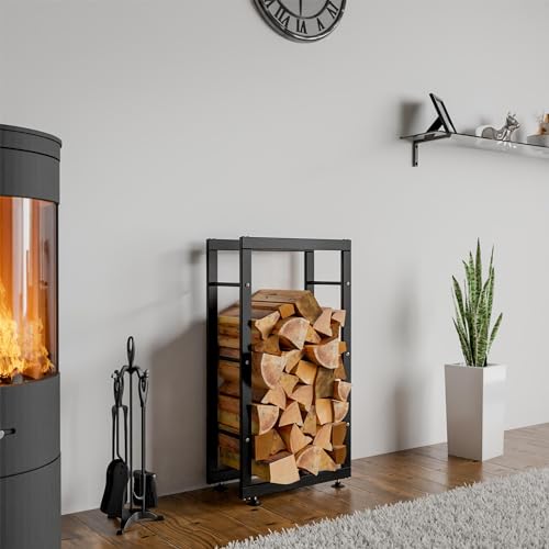 CLP Kaminholzständer Keri V2 I Aus Schwarzem Metall I Kaminholzregal Mit Bodenschonern I Stapelhilfe Für Brennholz – Bild 4