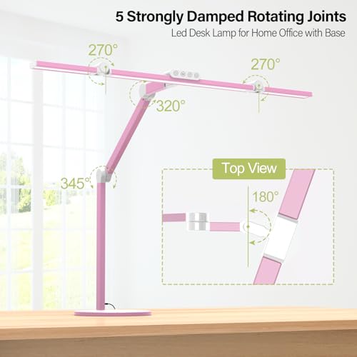 Image of Micomlan Led Desk Lamp with Base, Adjustable Tall Architect Desk Light for Home Office with Flexible Swing Arm, 24W Pink Bright Table Lamp Auto Dimming Computer Light for Workbench