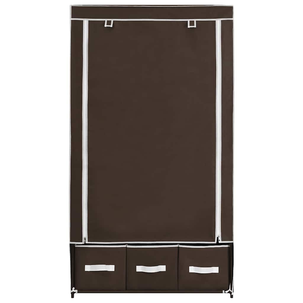 Armadio marrone in tessuto non tessuto 87x49x159 cm con 3 cassetti, aste in ferro e connettori in plastica, armadio guardaroba portatile per riporre vestiti