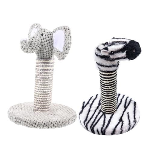 Set de 2 postes rascadores para gatos diseño elefante y cebra miniatura 1