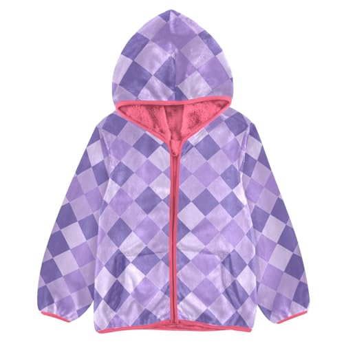 GuoChe Plaid Purple Deep Purple White Light Purple Toddler Girl Fleece Jacket