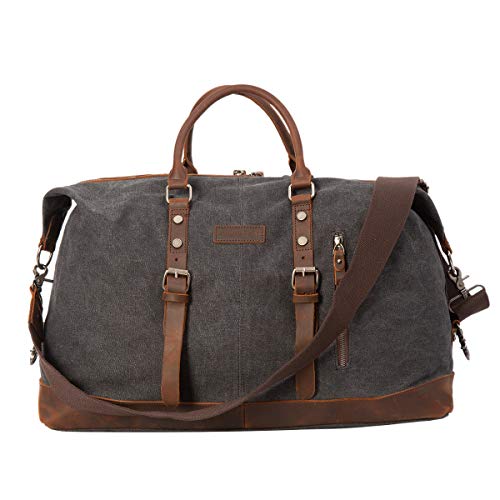 ORIENTAL GLORY Weekender Bag Mens ,Overnight Carry On Duffel Bag,Canvas Genuine Leather Duffler Bag For Men, Casual Bussiness Travel Bag (black)