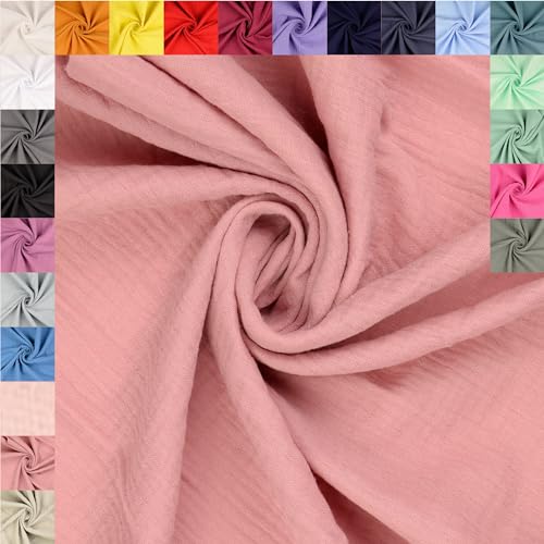 fingsi Tissu en mousseline de coton au mètre Coupon (vieux rose, 0,5 m) (3016) + 23 autres couleurs