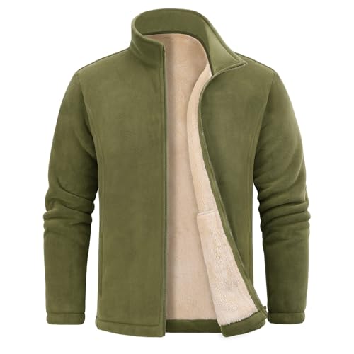 Nadeer Fleecejacken Herren Jacken Full Zip Strickjacke mit Fleece Innenseite Stehkragen Warm Sweatshirt Outdoor Wander Trekking(Armeegrün,XXL)