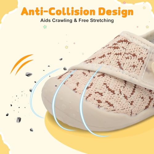 Image of FEETCITY Baby First Walking Shoes Wide Baby Shoes Infant Sneakers Newborn Crib Shoe Barefoot Lightweight Slip On Shoe