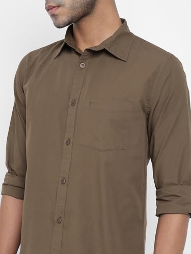 Image of Allen Cooper Solid Shirts for Men - 100% Cotton Comfort Fit Casual and Formal Shirt - Breathable, Soft, Classic Style (Multiple Colors)(94-XXL) Brown