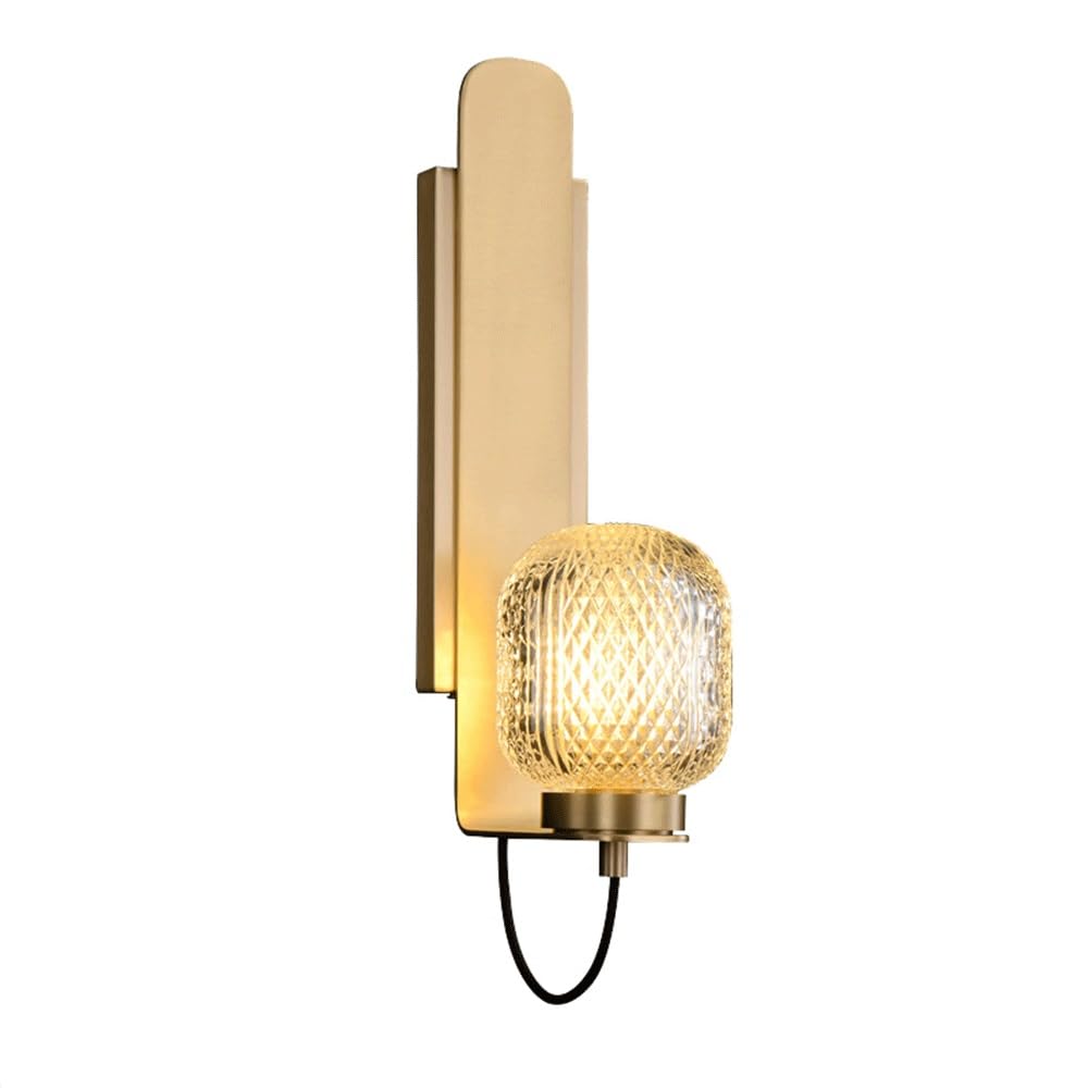Applique da Parete Vintage in Ottone Spazzolato, Illuminazione da Parete, Lampada da Parete per Interni, Lampada da toeletta con Paralume in Vetro, Lampada da Parete per Camera da Letto, Bagno, p