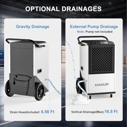 Image of 5-Year Limited Warranty Commercial Dehumidifier,Industrial Dehumidifier 250 Pint for 8,000 Sq.Ft Basement Warehouse Construction, Large Heavy Duty Dehumidifiers with Drain Hose, Auto Defrost,Restart