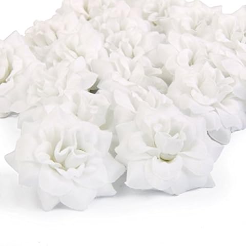 LUOEM 50Pcs Artificial White Flowers Heads Silk Rose Heads Craft Flowers for Wedding Hat Clothes Album Cover