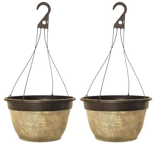 Muddy Hands Set of 2 – 7.6 Litre Decorative Plastic Hanging Basket Planters Outdoor Garden Round Flower Plant Pots Decoration (Ceramic Cream)