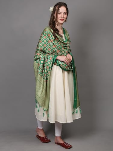 Women's Art Silk Dupatta with Printed Geometric Patola Pattern | Ethnic Designer Stole, Scarf for Girl's3