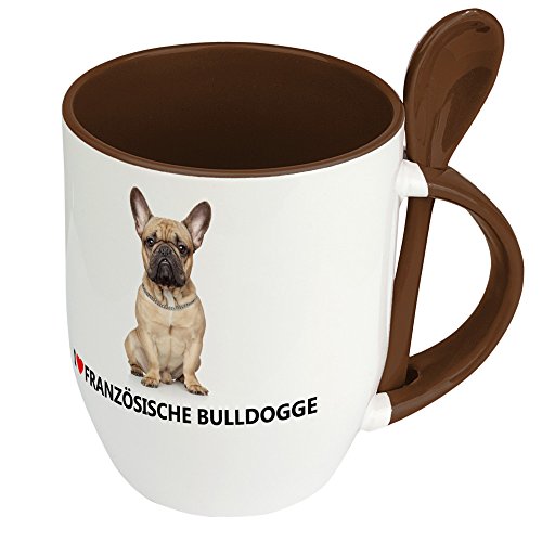 Hundetasse Französische Bulldogge - Löffel-Tasse mit Hundebild Französische Bulldogge - Becher, Kaffeetasse, Kaffeebecher, Mug - Braun