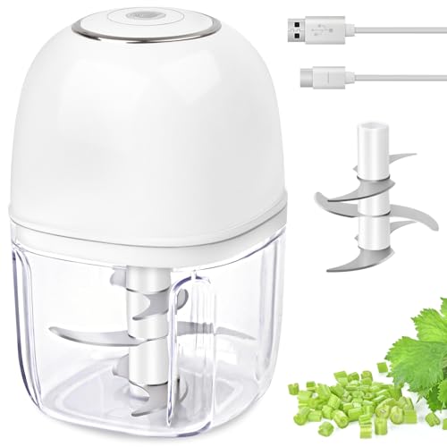 Mini picador de alimentos inalámbrico, procesador de alimentos inalámbrico de 350 ml, picador de cebolla de ajo de 1.4 tazas, procesador eléctrico recargable por USB-C, licuadora de carne vegetal