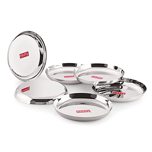 Image of HAZEL Steel Plates for Lunch |Plates Set Steel for Dinner | Steel Dinner Plates Set, 26.8 cm, Set of 6