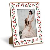 Yxadu Cherry Picture Frame, Red Fruit Photo Frame for 4x6 Inch Pictures, Cute Cottagecore Decor, Wood Picture Frames for Bedroom Desk Shelf Table, Housewarming Gift, Summer Room Decor