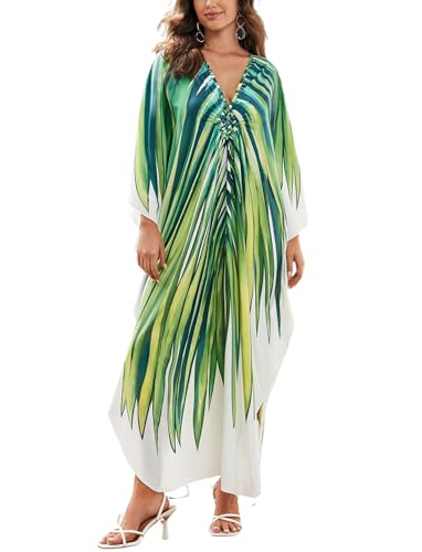 Image of KECVOT Kaftan Dresses for Women Plus Size Batwing Sleeve Caftans Long Bathing Suit Cover Up Maxi Beach Dress Loungewear