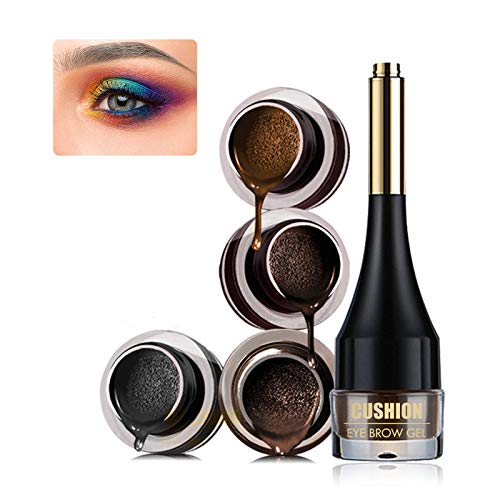 LOKFAR 2 in 1 Air Cushion Eye-brow Gel with Brush, Portable & Waterproof Long Lasting 3D Brow Tattoo Eyebrow Dye Makeup Eyebrow Powder Cream Eyebrow Tint Kit for Women Girl, 0.07 oz (04 Gray Black)