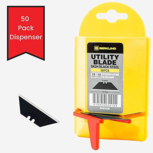 image for Berkling Utility Knife Blades 50-Pack With Dispenser, SK2H Laser Sharp