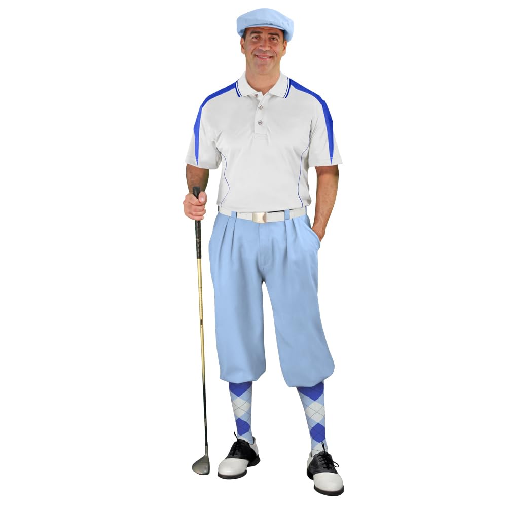 Styles To Go - Mens Light Blue, White, and Royal Complete Golf Outfit - Waist Size 42 - Shirt Size X-Large