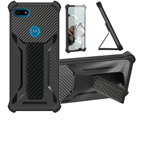 bojioderf Funda para Motorola Moto E6 Play Funda Carcasa Case Cover [con Protector de Pantalla de Cristal Templado] Híbrida [Soporte Plegable Magnético] [Esmerilado antihuellas] Negro