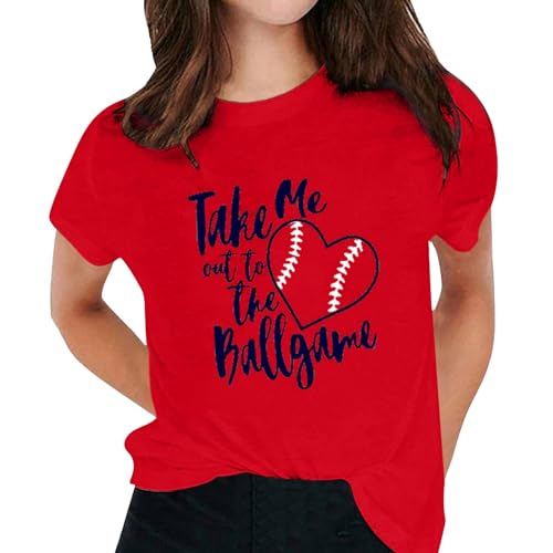 Clacce Camiseta básica de manga corta con cuello redondo y estampado de béisbol para mujer, rosso, L