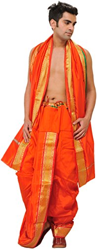 Ready to Wear Dhoti and Veshti Set with Woven Golden Border - Poly Silk product thumbnail 6