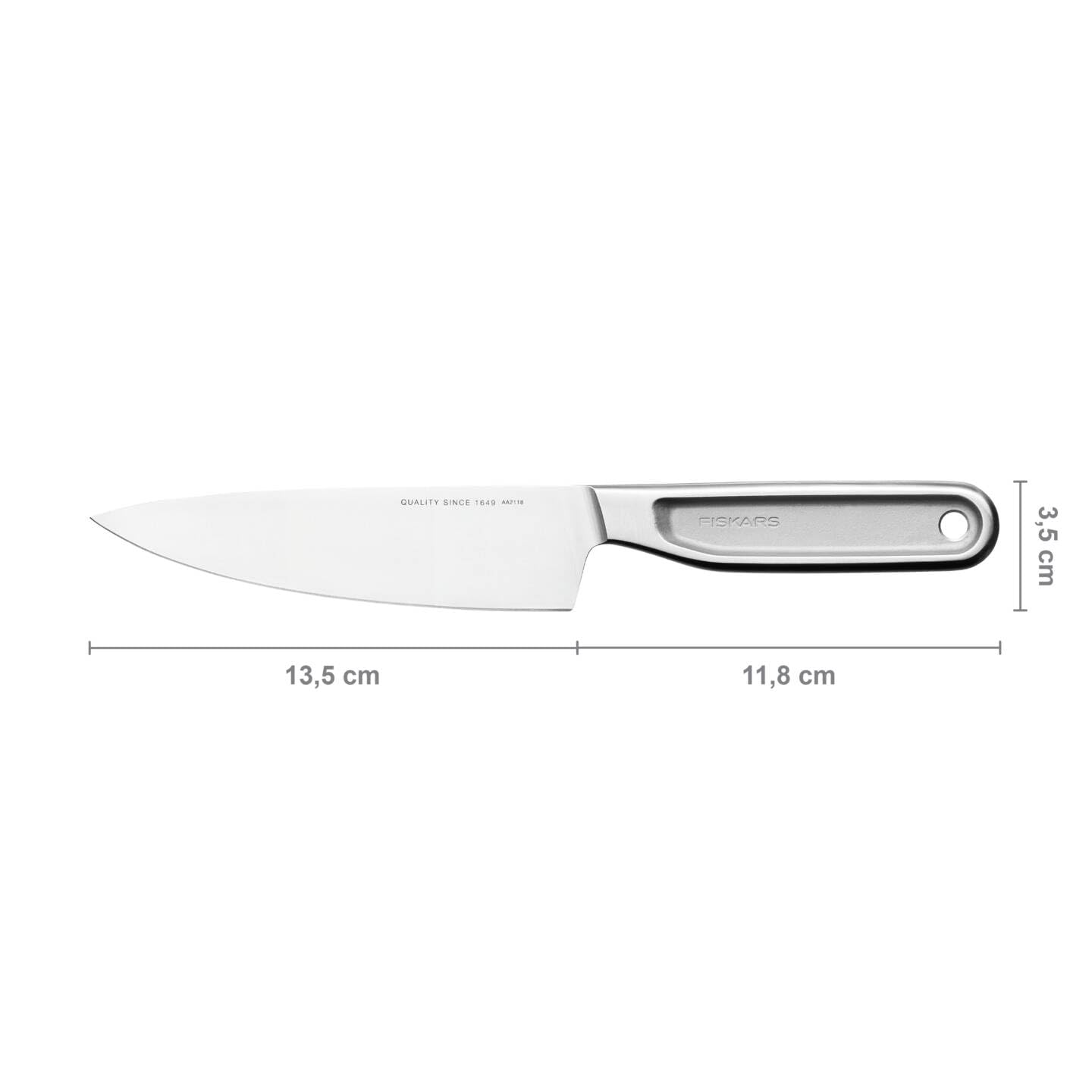 Fiskars Nóż szefa kuchni All Steel, mały, długość całkowita: 25,3 cm, japońska twarda stal Aichi, 1062886