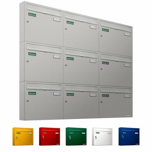 AL Briefkastensysteme Basic 9er Briefkasten RAL 9006 Weiß Aluminium Silber...