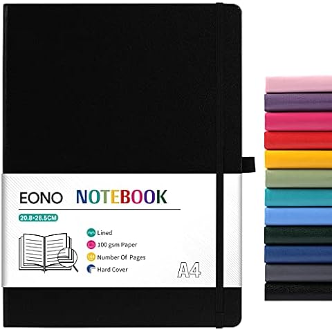Amazon Brand - Eono A4 Notebook, Notebook A4 with Premium Paper, Faux Leather Classic Writing A4 Notebook Journal, 8.35" X 11.45", Hardcover, Black Cover