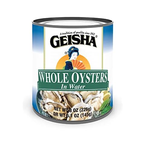 GEISHA Whole Oysters in Water 8oz(Pack of 12), Boiled Oysters| Ready to Eat -Zero Trans Fat - No Sugar Added – Farm Raised – Good Source of Iron – Gluten Free – Excellent Source of Protein Cover
