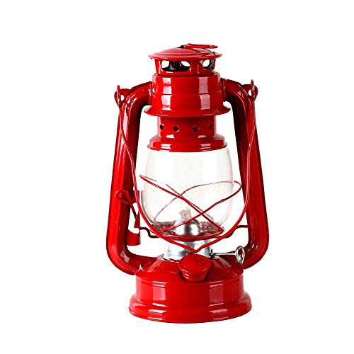 MonTely Kerosene Lantern Lamp, Oil Burning Lantern Lamp Retro Wrought Iron Glass Table Lamp for Home Garden Camping Outdoor/Indoor (Red)