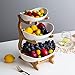 Frutero de cerámica de 3 pisos, plato de porcelana, soporte de madera de bambú, cuenco moderno para postres, verduras (color blanco)