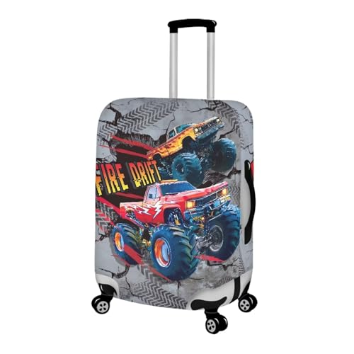 Image of Coloranimal Luggage Covers for Adult and Kids Boys Excavator Travel Luggage Covers Washable Fabric Lightweight Suitcase Protector for 25-28 Inch Lunggage Fire Drift Print