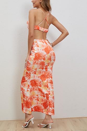 Image of Milumia Women's Floral Cut Out Backless Dress Ruched Sleeveless Long Cocktail Party Dresses
