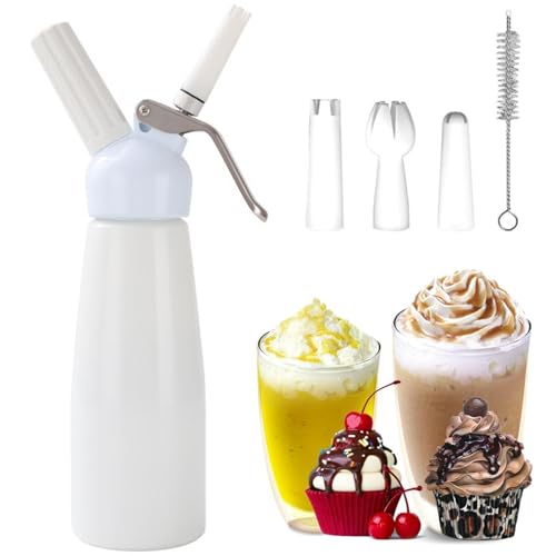 La Mejor Recopilación de Dispensador de crema batida los 5 mejores. 39 masoe Sifon Crema Batida, 500 ml Dispensador de Crema Batida, Con 3 Cabezales Decorativos, 1 Cepillo de Limpieza. Dispensador de Crema, Ldeal para Café y Postres (Blanco)