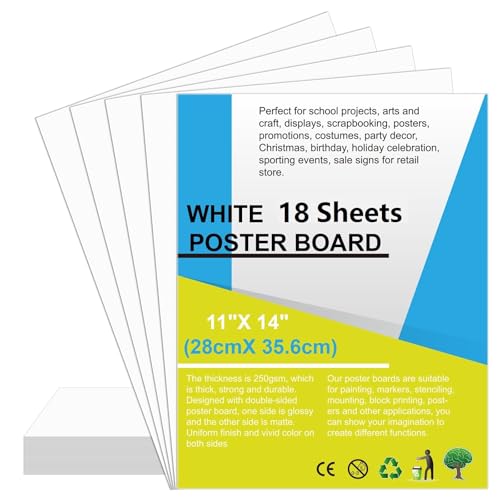 18 pcs poster board 1134 x 1434 white poster paper boards bulk 250gsm posterboard vision board smart poster board paper for school arts craft projects drawing display