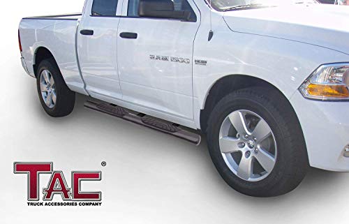 Tac Side Steps Running Boards Compatible With 2009-2018 Ram 1500 Quad Cab | 2019-2023 Ram 1500 Classic Quad Cab Truck Pickup 4” Oval Texture Black Side Bars Step Rails Nerf Bars Off Road 2Pcs #TOP1
