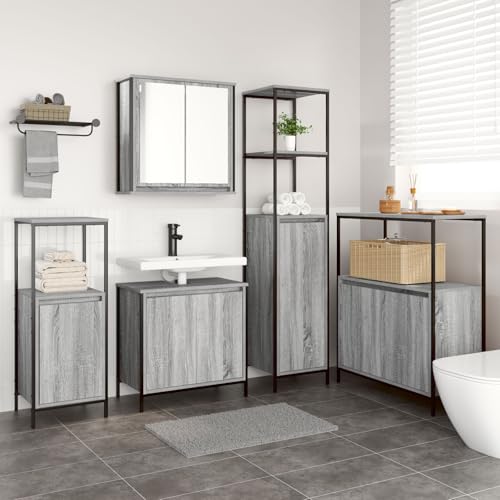 Homgoday Conjunto de Muebles de baño de 5 Piezas en Madera Gris Sonoma Gabinete de Baño,Auxiliar de Madera, Gabinete de Almacenamiento,para Sala de Estar, Cocina, Entrada